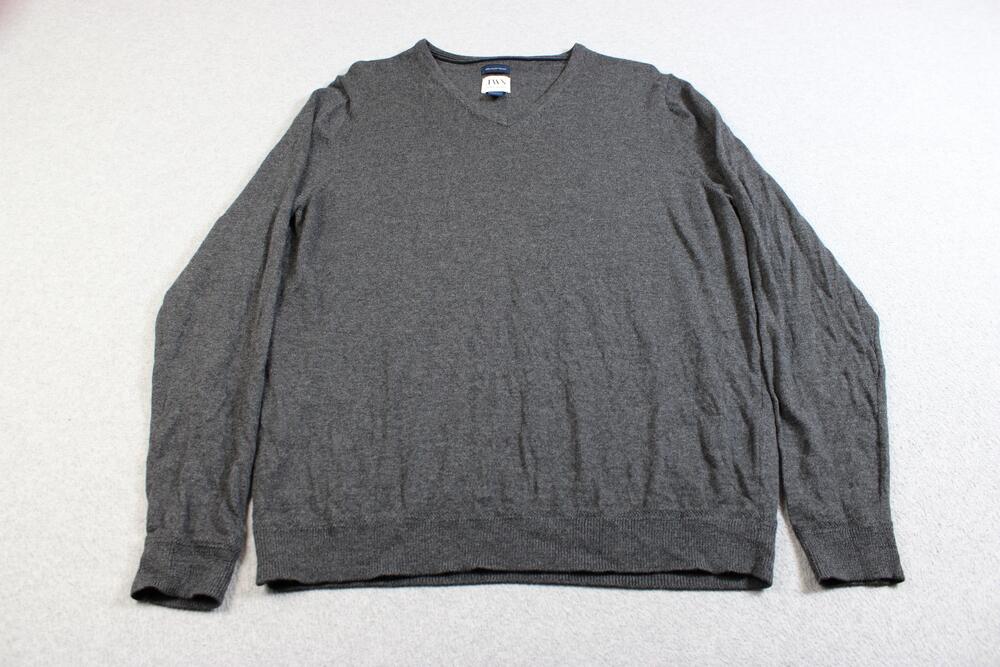 John W Nordstrom Merino Wool Sweater Men Large Gray V Neck Lightweight Heritage